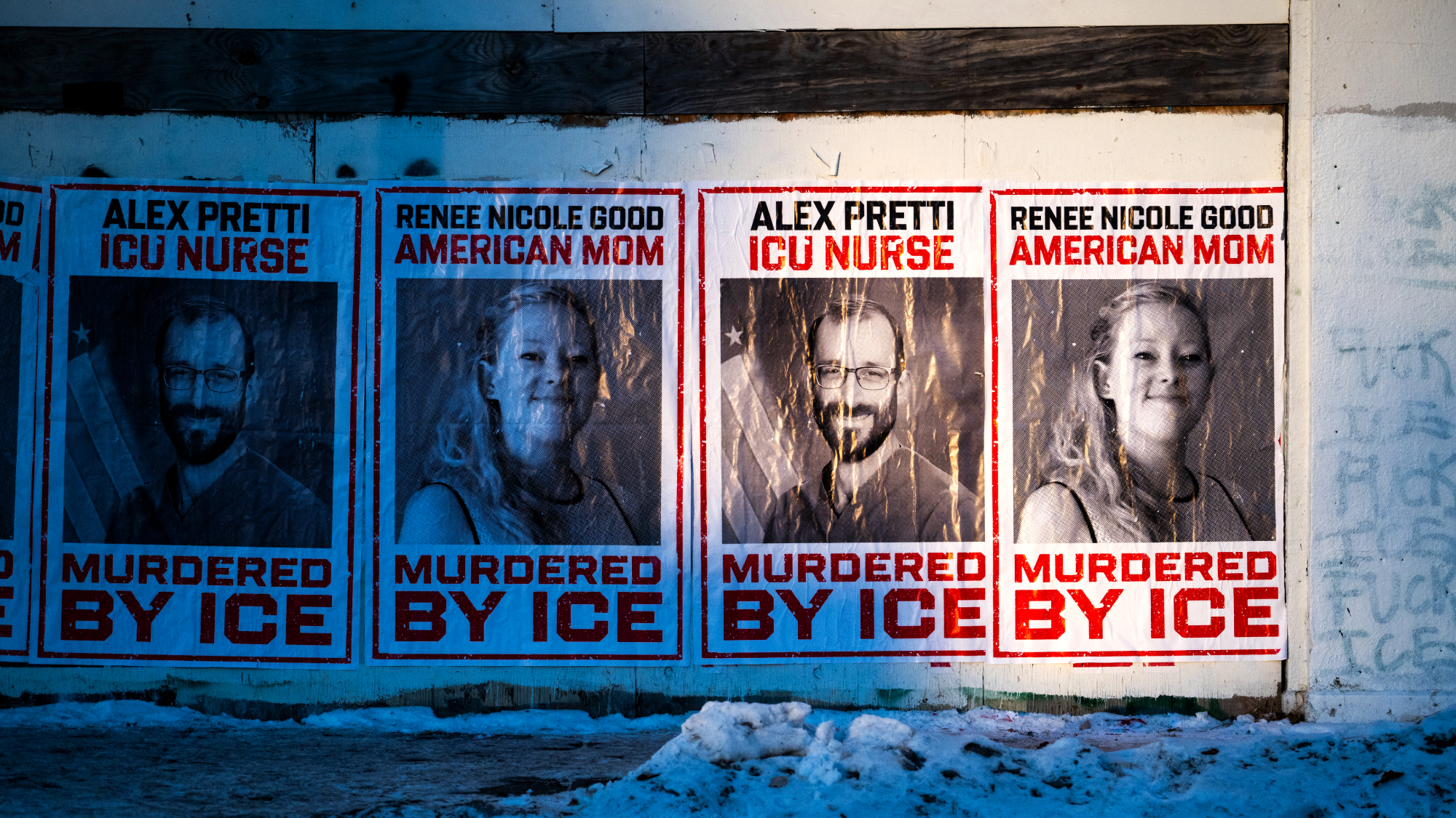 Posters mourning Alex Pretti and Renee Good in Minneapolis