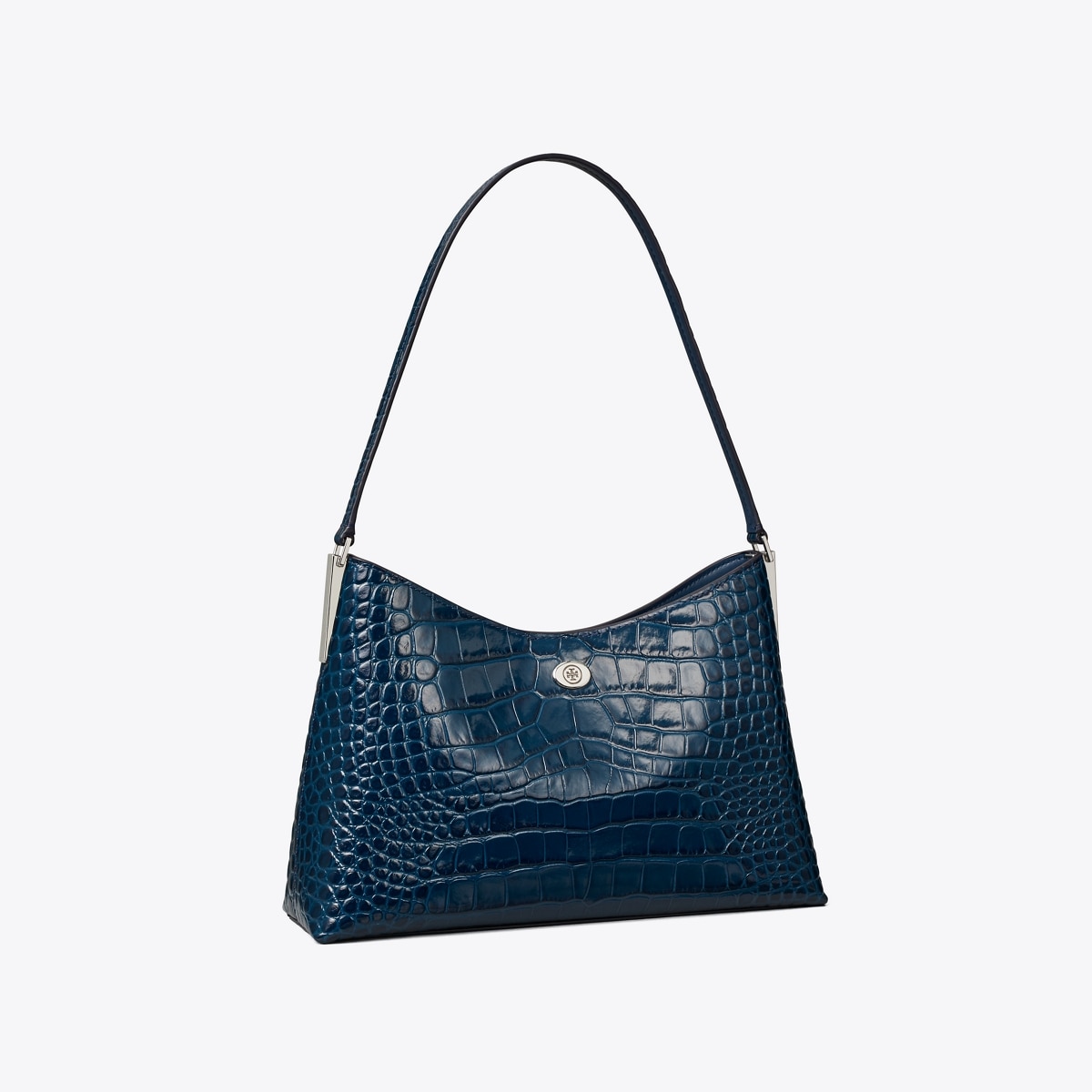 Small Robinson Croc-Embossed Shoulder Bag in Blue, Size Os