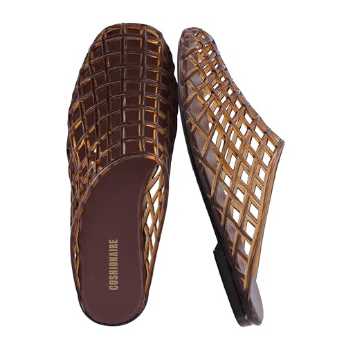 Cushionaire Lab Jelly Flats for Women, Closed Toe Slip on Lightweight Womens Mules With Woven Design and Cushioned Comfort, Chocolate 9