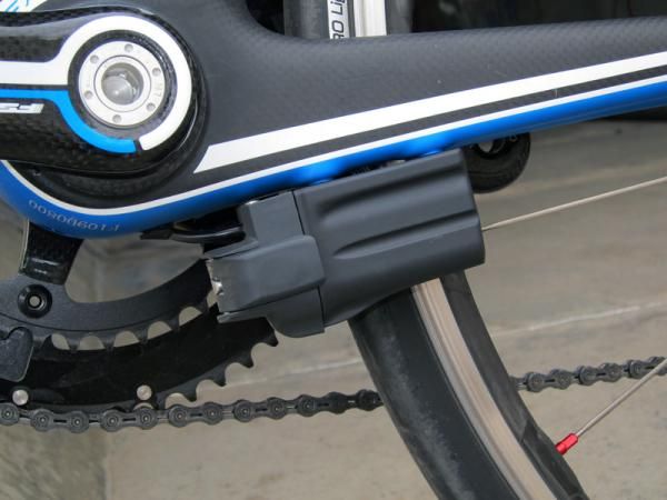 The Shimano Dura-Ace Di2 battery is neatly tucked away on the non-driveside chain stay