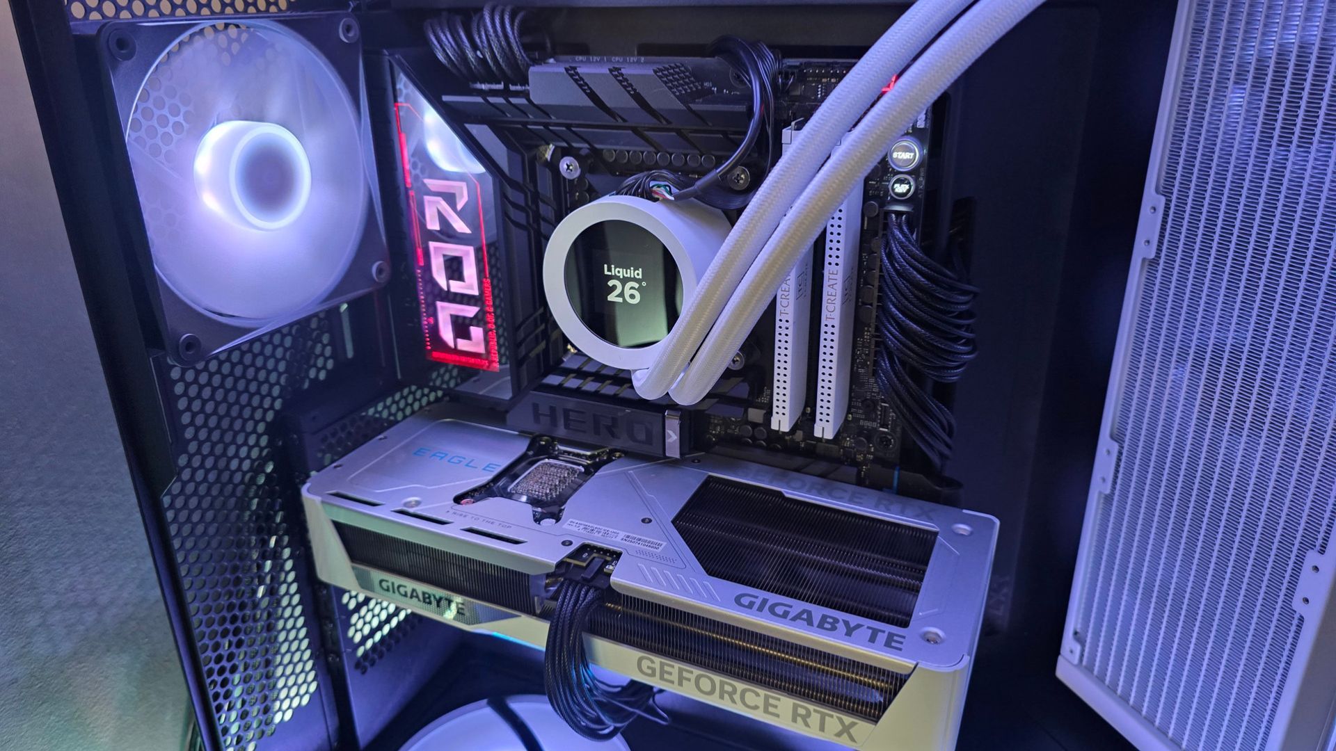 The inside of a gaming PC, housing an Intel Core Ultra 7 265K processor