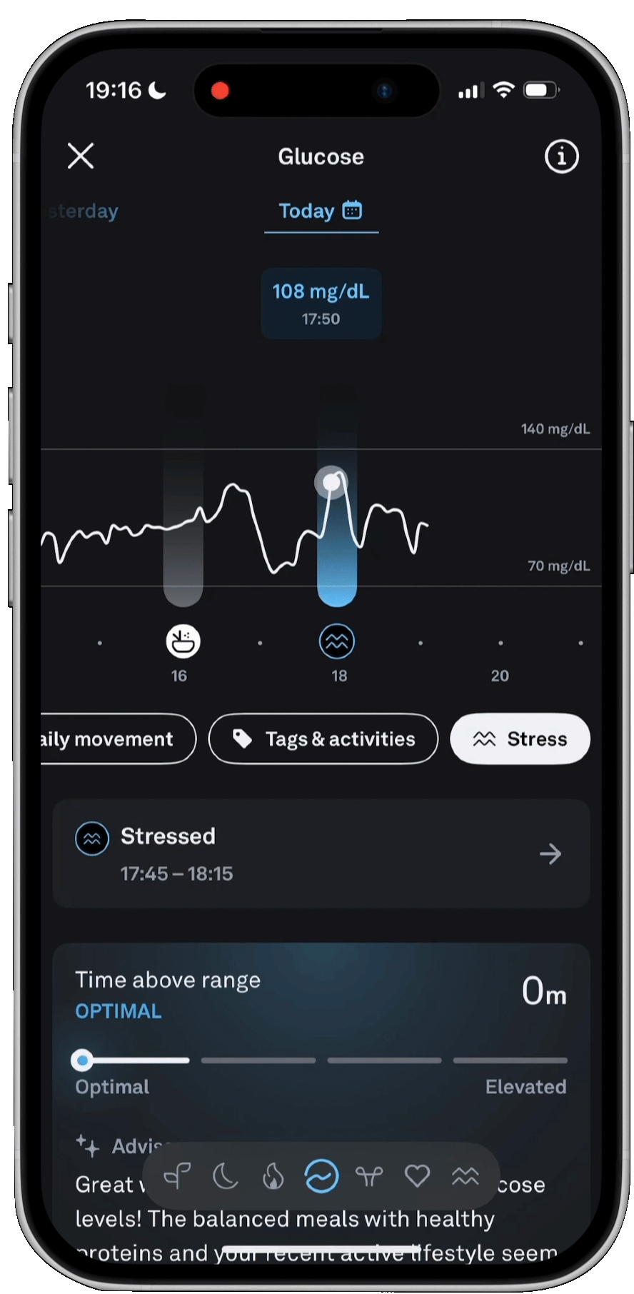 Oura app metabolism tracking interface