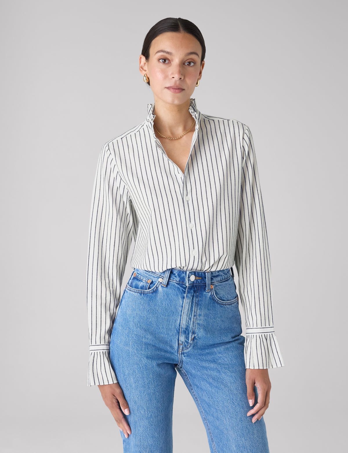 Kew Blouse: Cotton Voile, White With Navy Stripes