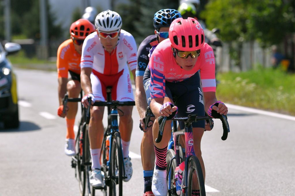 KATOWICE POLAND AUGUST 05 Julius Van Den Berg of The Netherlands and Team EF Education First Kamil Malecki of Poland and CCC Team Sam Brand of The United Kingdom and Team Novo Nordisk Maciej Paterski of Poland and Team Poland during the 77th Tour of Poland 2020 Stage 1 a 1958km stage from Silesian StadiumChorzw to SpodekKatowice TourdePologne tdp20 on August 05 2020 in Katowice Poland Photo by Luc ClaessenGetty Images