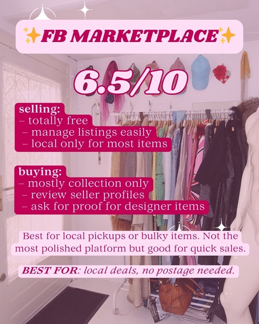 A graphic about Facebook Marketplace with a rating out of 10 and information for buyers and sellers.
