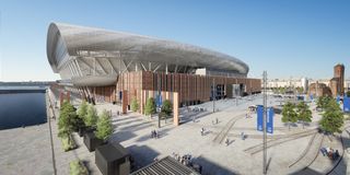 Artist's impression of Everton's new stadium at Bramley Moore Dock