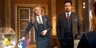 Tom, Chloë Grace Moretz, and Michael Peña in Tom and Jerry