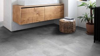 bathroom flooring in grey with floating vanity