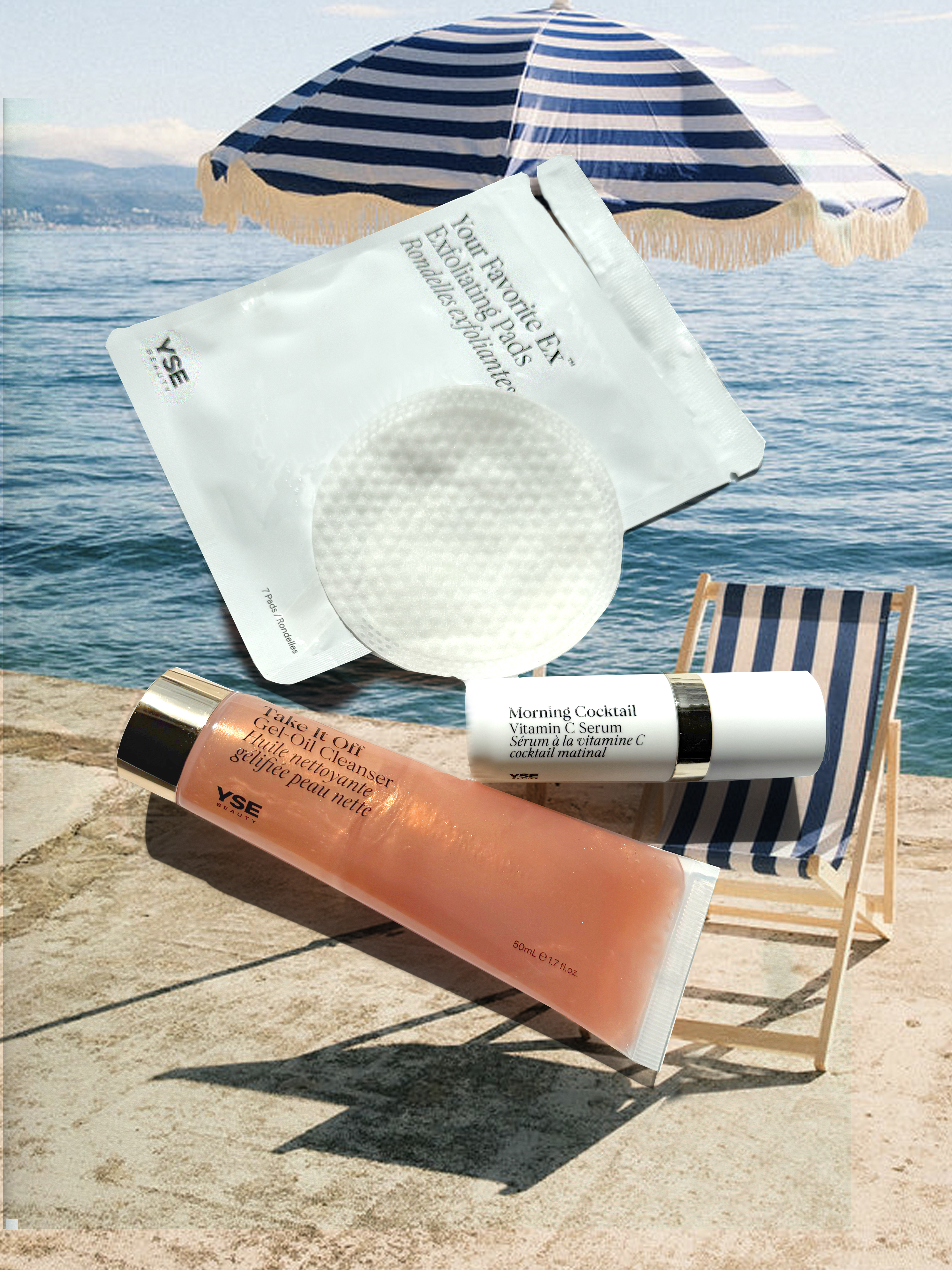 Yse products next to a beach chair