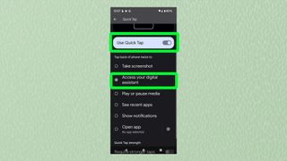 A screenshot from Android showing the Quick Tap menu with 