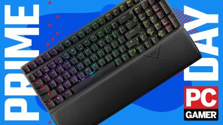 Asus ROG Strix Scope II 96 keyboard on a blue background