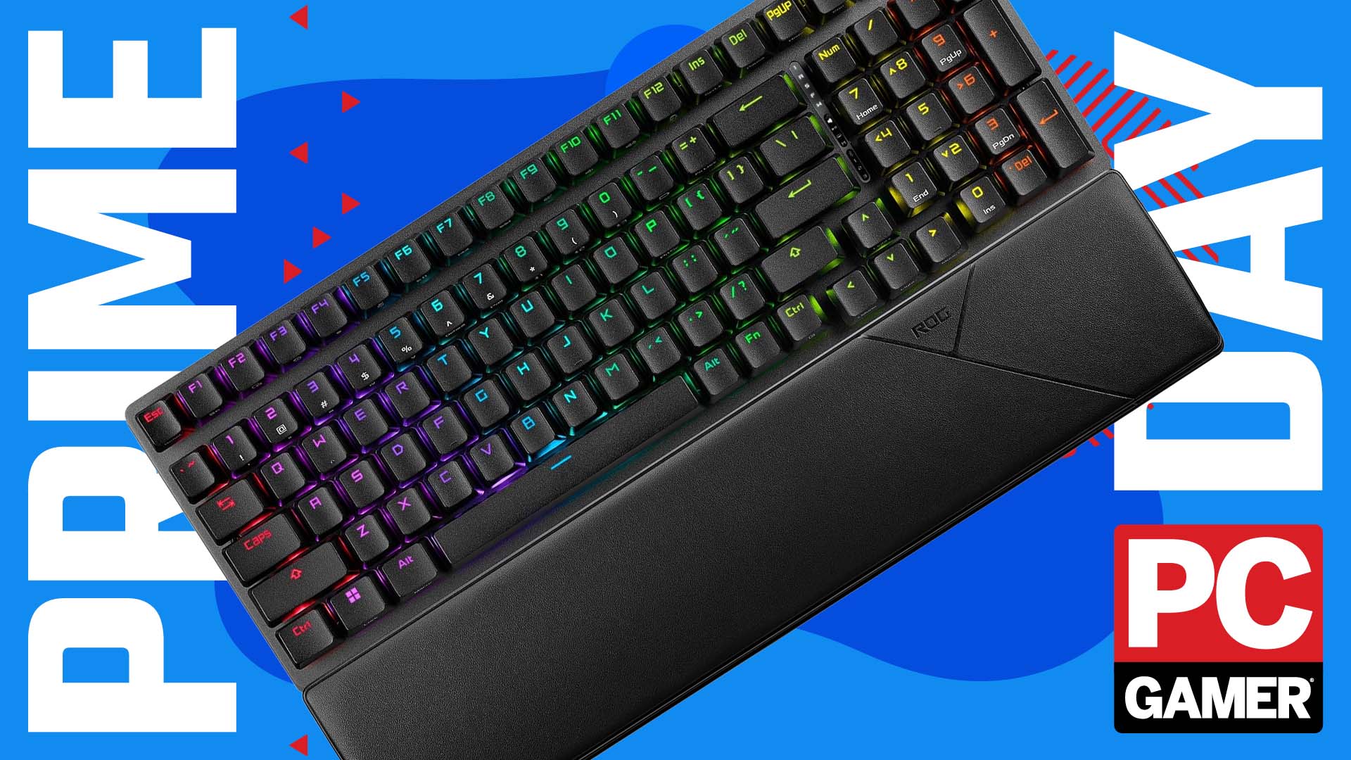 Asus ROG Strix Scope II 96 keyboard on a blue background