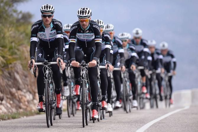 Tom Boonen leads his Omega Pharma-QuickStep teammates on a training ride.