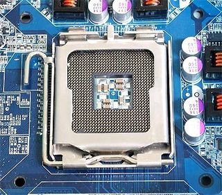 A look at the LGA 775 socket on Gigabyte's top-of-the-line G1976X motherboard.