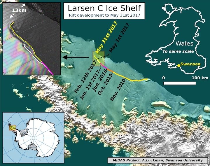 larsen c iceberg, breaking off