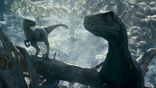 Blue the velociraptor appears with her baby in Jurassic World Dominion