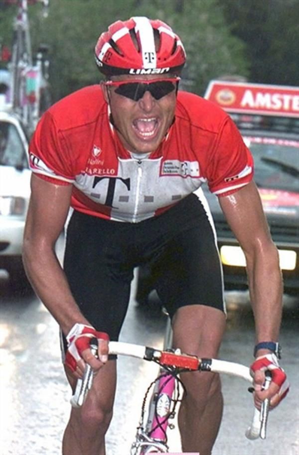 Bjarne Riis winning the race with a long solo move