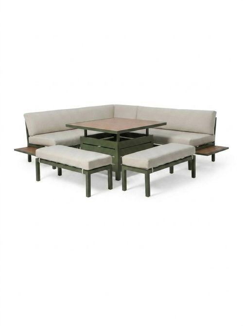 Platform 8-Seater Corner Garden Dining/Lounge Set With Height-Adjustable Table