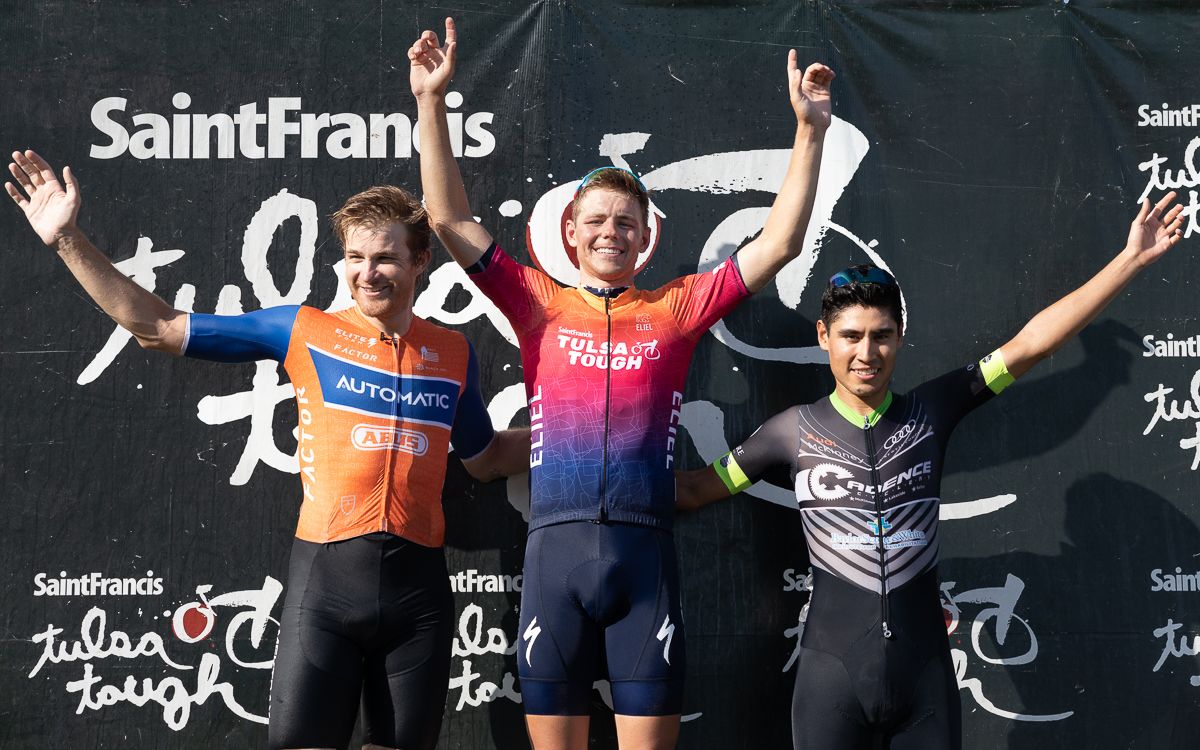Stage Podium after River Parks Criterium: Luke Lamperti (TRINITY Racing) 1st, Thomas Gibbons (Automatic Racing) second and Cesar Serna (Team Audi McKinney-Encore Wire p/b Cadence Cyclery) in third