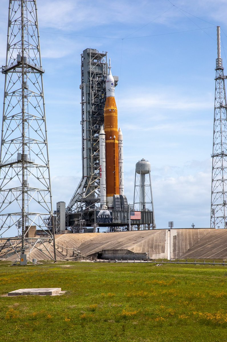 The Artemis 1 stack during wet dress rehearsal operations, as seen on NASA's Twitter feed June 19, 2022.