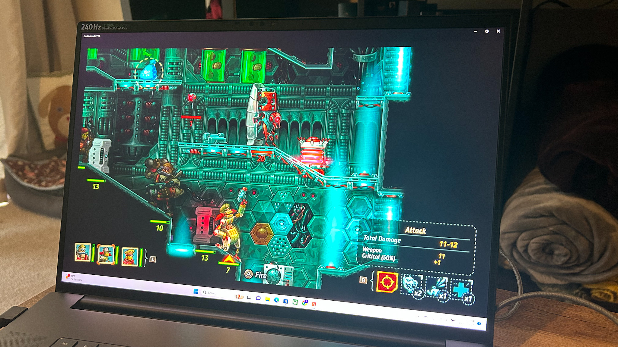 Steamworld Heist s'exécutant sur un ordinateur portable Razer Blade 18 sur une table en bois