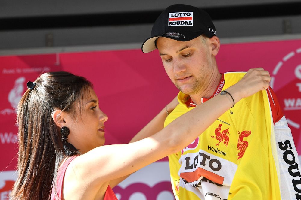 Tim Wellens in yellow after stage 3 at the Tour de Wallonie