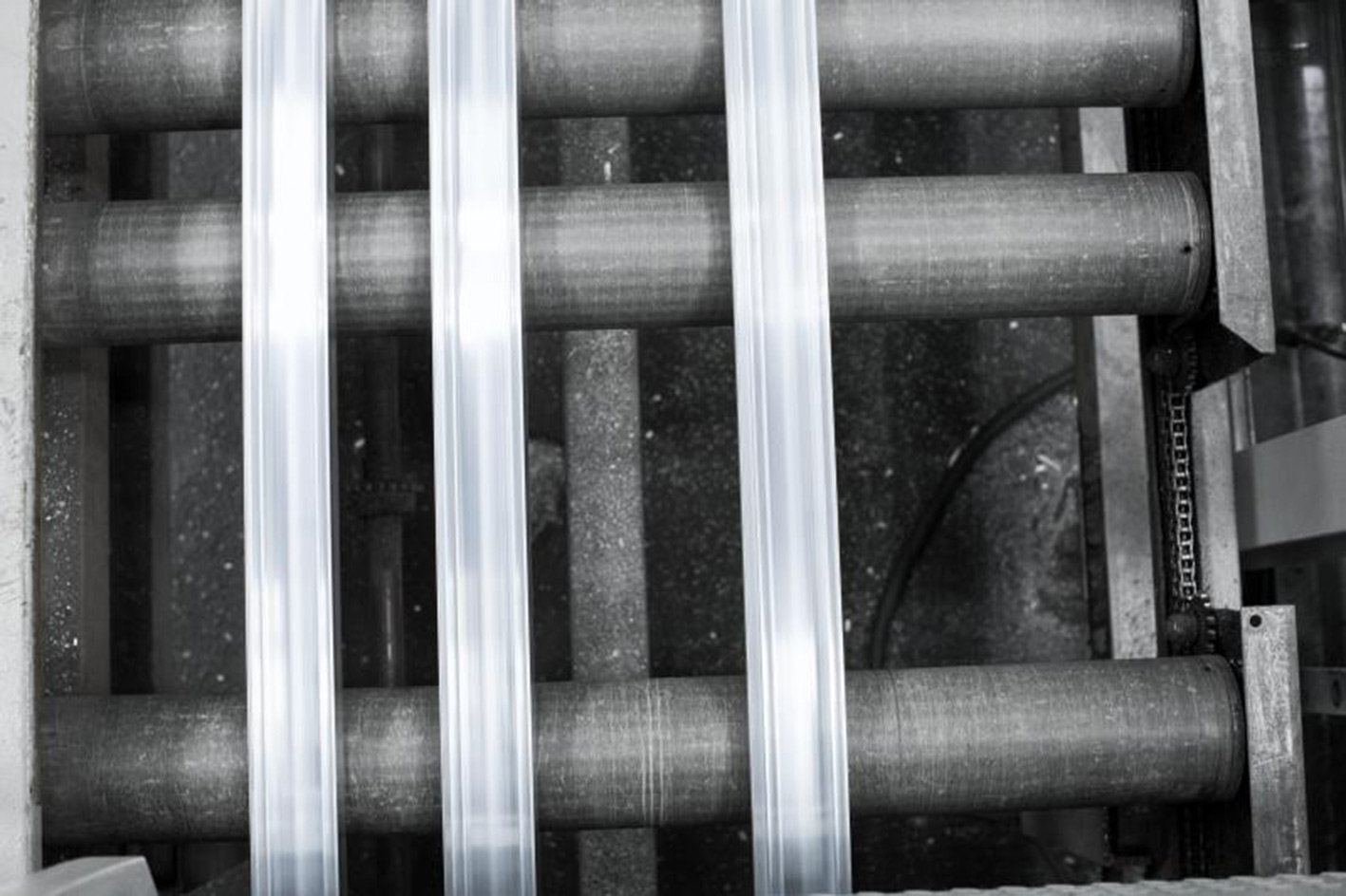 Extruded profile exiting the extrusion pres