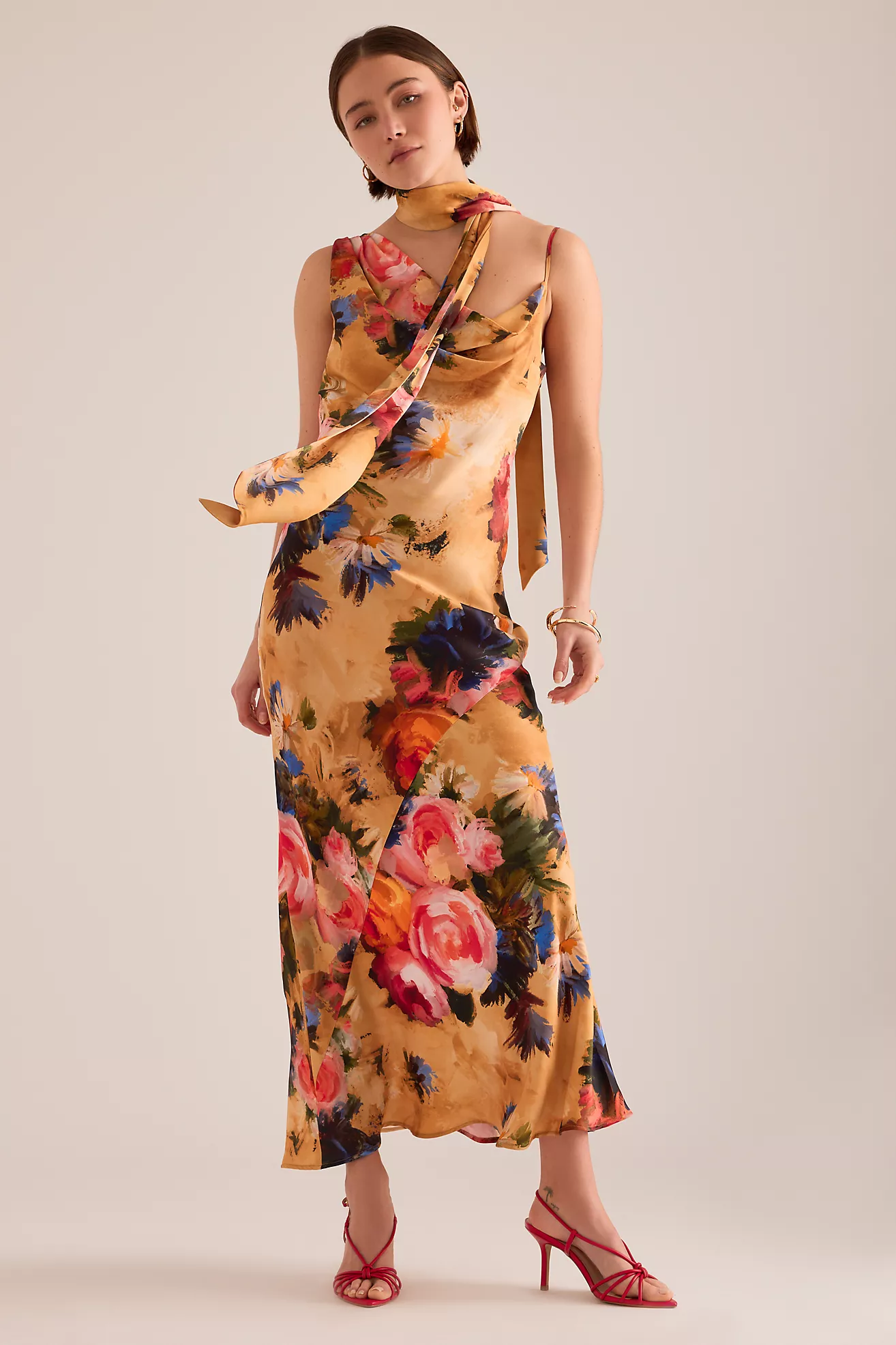 By Anthropologie Mindy Floral Scarf-Detail Maxi Dress