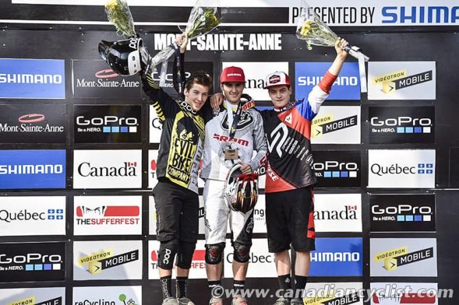Junior men's podium: Jack Iles, Luca Shaw and Loris Vergierdium.