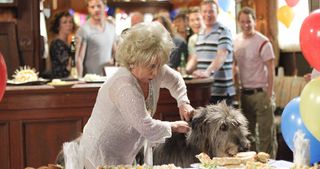 Ah here's Ghengis, helping himself to Peggy's buffet. Keith Miller's shaggy grey dog was his best friend and the dishevelled pair could often be seen causing trouble...
