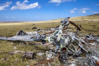 Remains of a Argentine helicopter shot down during the Falklands War.