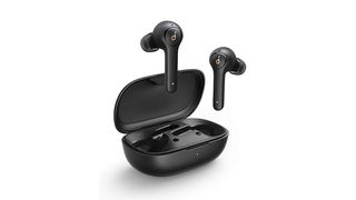 the anker soundcore life p2 wireless earbuds in black with their charging case