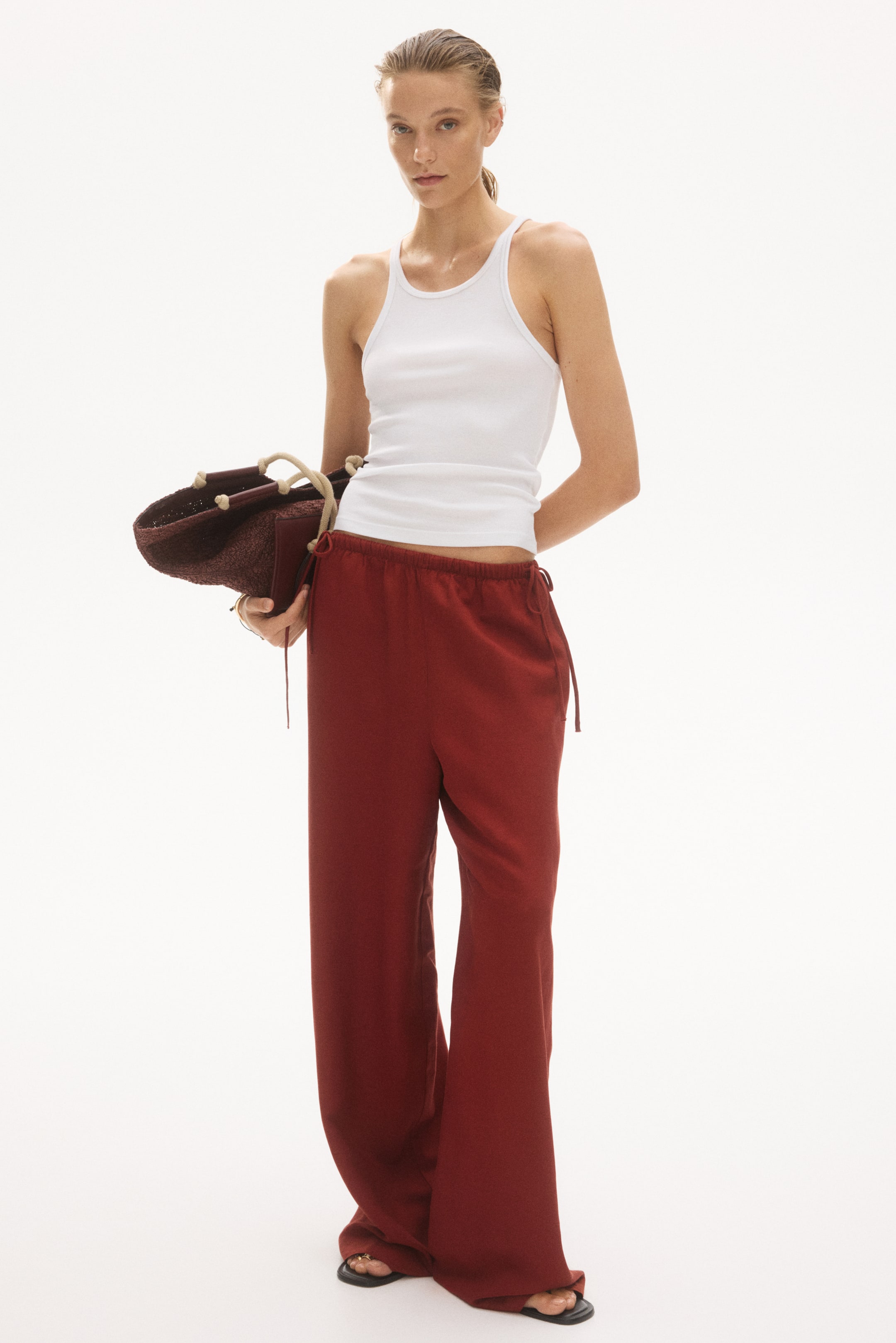 Linen-Blend Drawstring Trousers