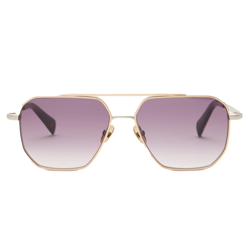 Gold metal aviatory sunglasses with purple lenses from all saints
