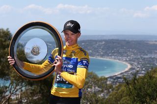 Chris Froome with his winner's trophy on Arthurs Seat