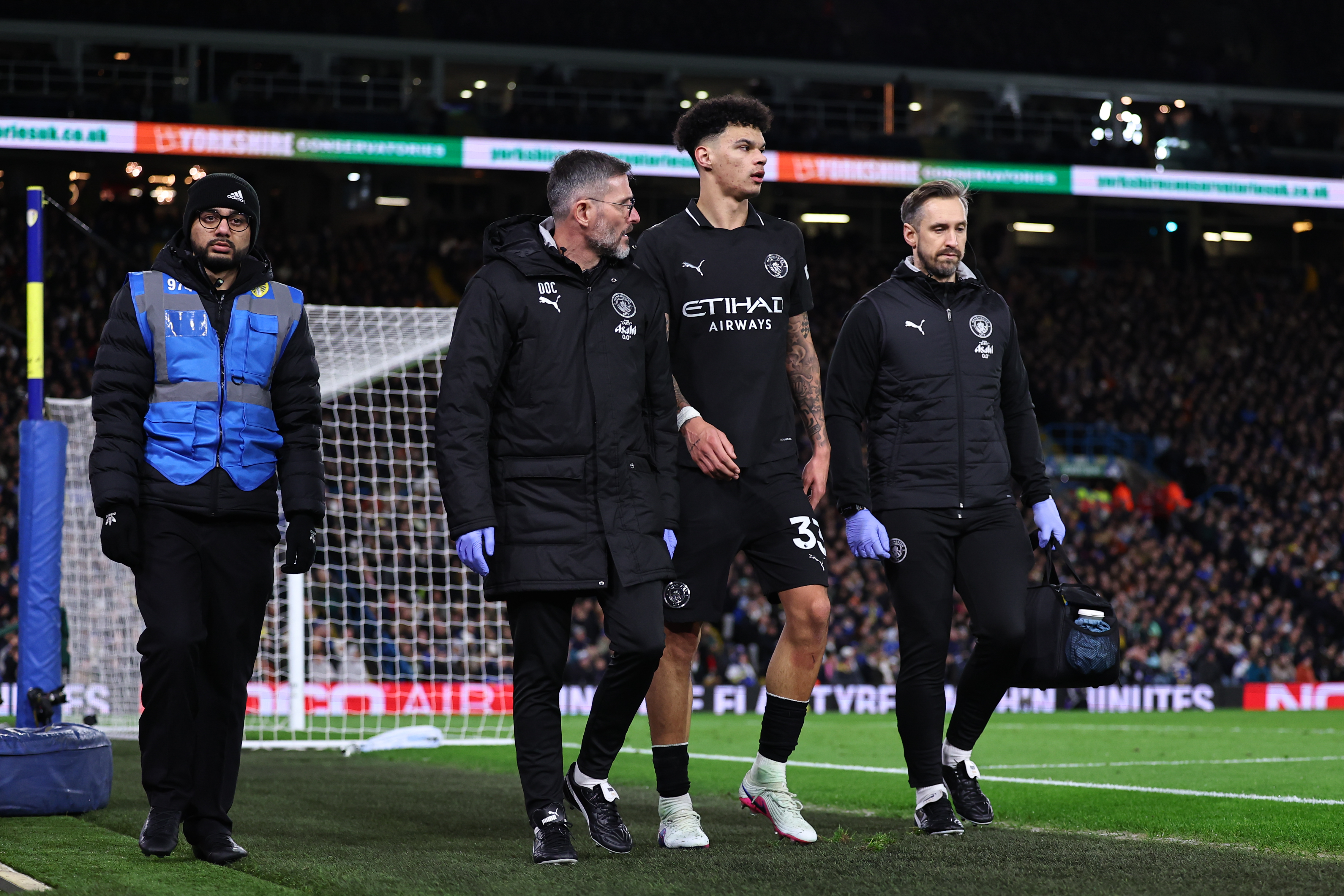 Nico O'Reilly was brought off against Leeds United in Man City's 1-0 win