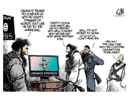 Obama cartoon ISIS Iraq strategy