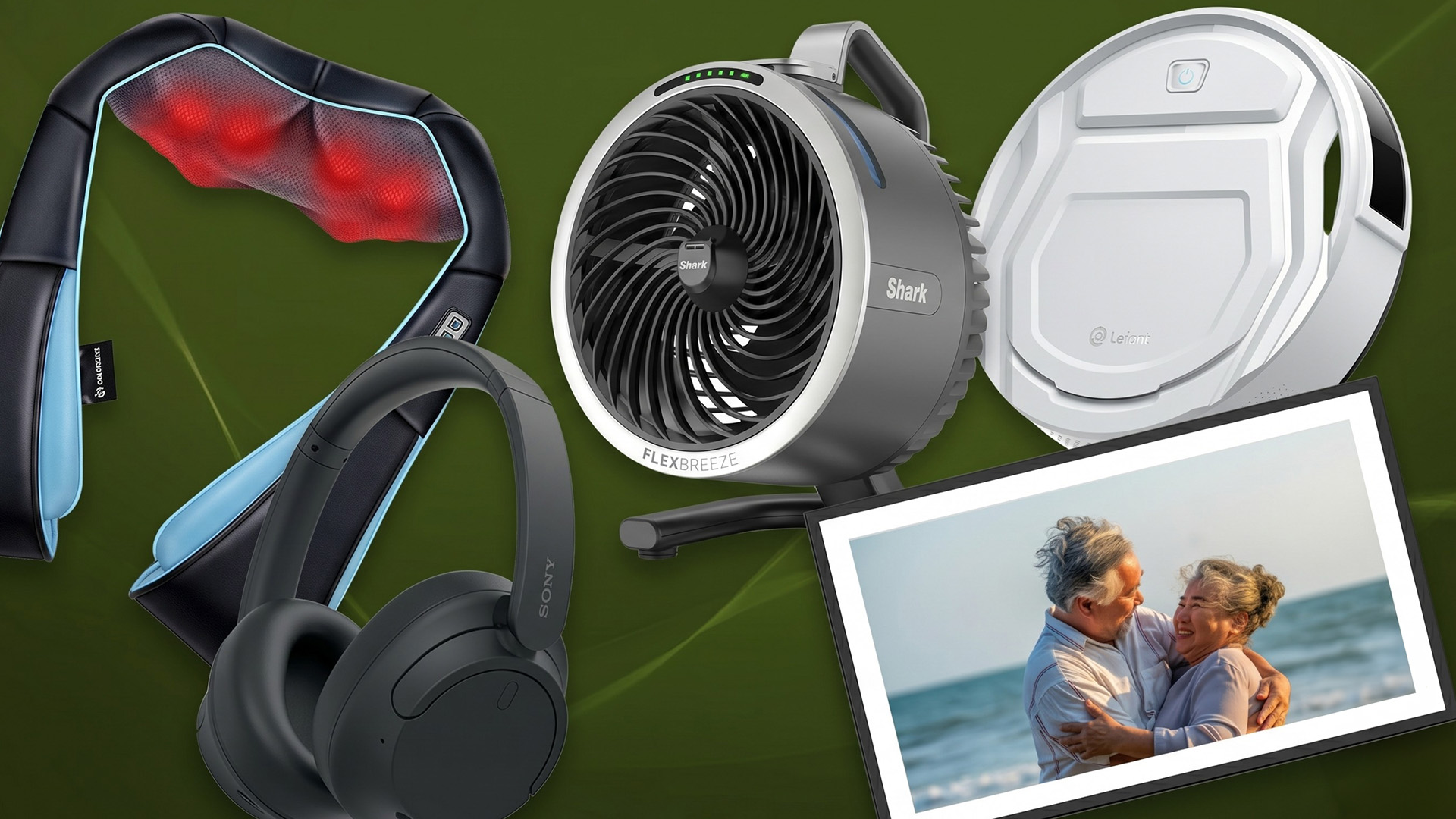 A selection of Father's Day gifts on a green background.