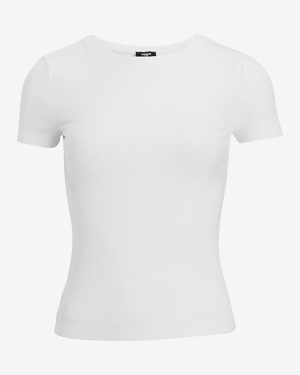 Express, Essential Fitted Ribbed Crew Neck Short Sleeve Tee