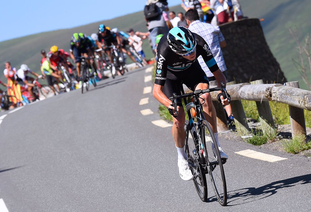 Chris Froome attacks over the final climb of stage 8at the Tour de France