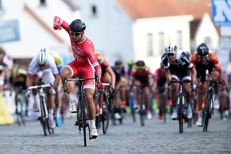 Nacer Bouhanni (Cofidis) celebrates winning 2017 Nokere Koerse