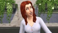 The Sims 4 - a woman with red hair and a purple top exclaims with excitement