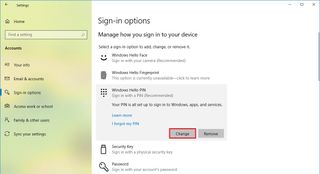 Windows 10 change PIN option