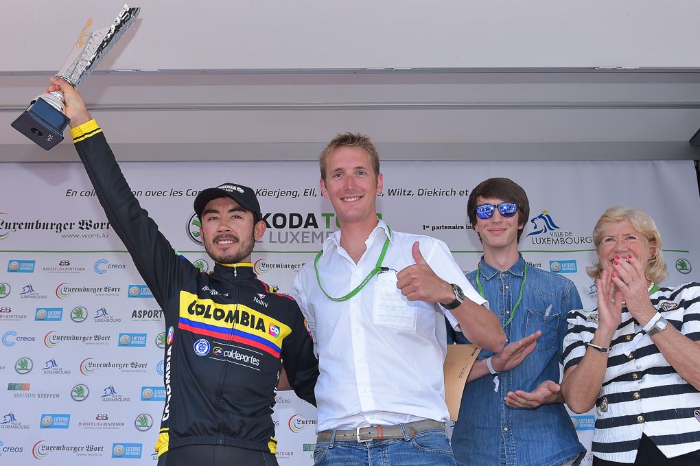 Andy Schleck on the podium.