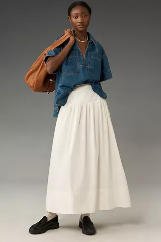 Maeve Drop-Waist Poplin Maxi Skirt