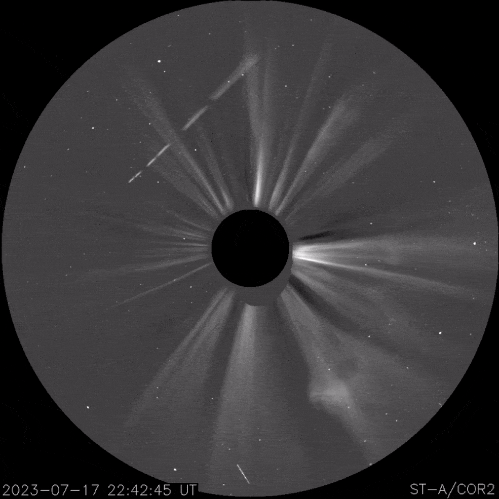 A black and white video showing a CME, taken by STEREO-A.
