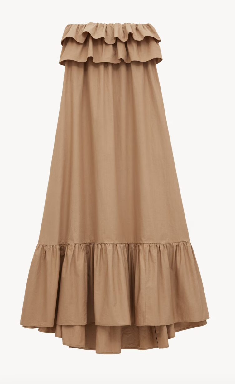 Saint Laurent, Ruffled Dress in Cotton Serge