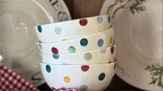 A stack of classic polka dot bowls from Emma Bridgewater.