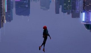 Spider-Man: Into The Spider-Verse Miles falls towards the city