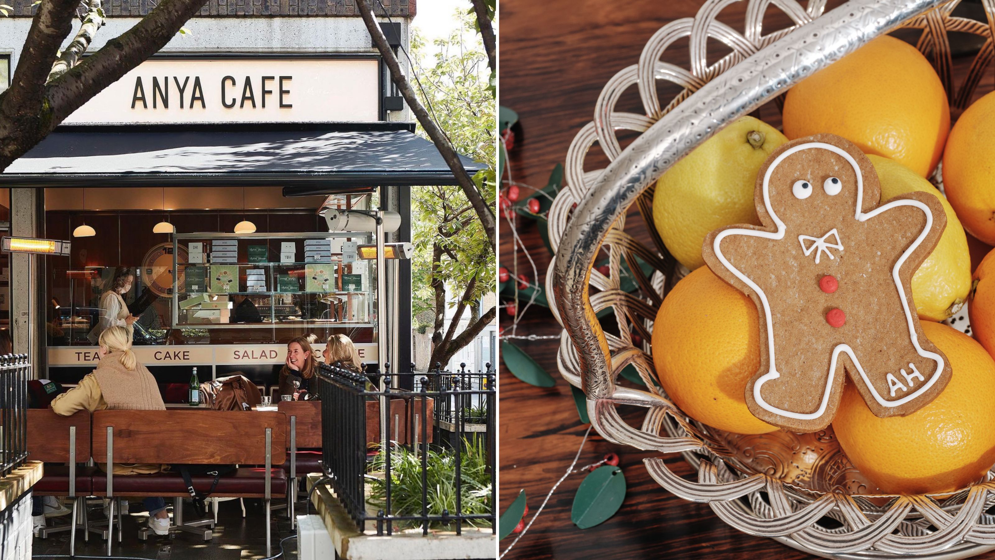 the Anya cafe and a bowl of satsumas and gingerbread man